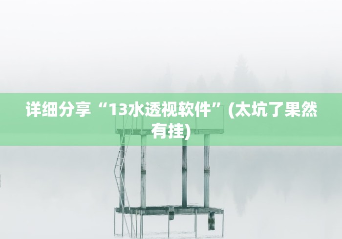详细分享“13水透视软件”(太坑了果然有挂)